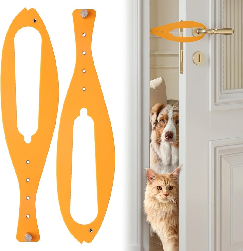 TGIOW Cat Door Latch, 2 Pcs Cat Door Stopper Pet Door Latch to Keep Dog Out of Litter Box and Food, Door Prop for Cat with 5 Adjustable Size Strap 2.5-6" Wide, No Measuring, Easy to Install, Yellow - Image 1
